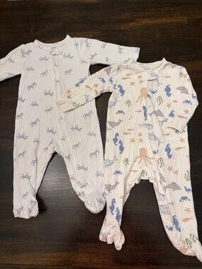 Carter's Sea Life & Zebra Footed One-Pieces
